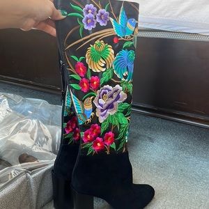 Knee high embroidered boots